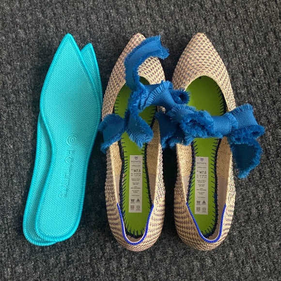 Rothy's Houndstooth Flats with Blue Bow - Picture 2 of 3